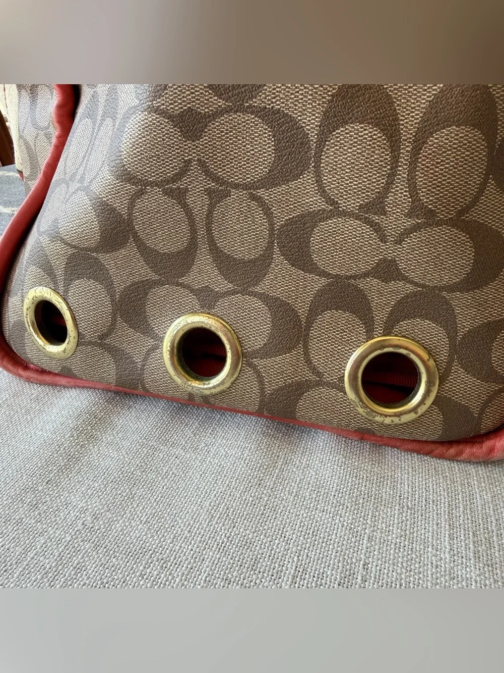 Rare Coach Heritage Stripe Pet Carrier Dog Purse Old Money Luxury Travel Orange